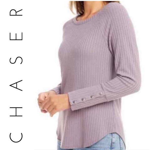 Chaser Tops - Chaser Long Sleeve Waffle Knit Top